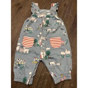 Baby Boden Overalls Dungarees Farm Animals 0-3 Months Blue Cotton Outfit Clothes